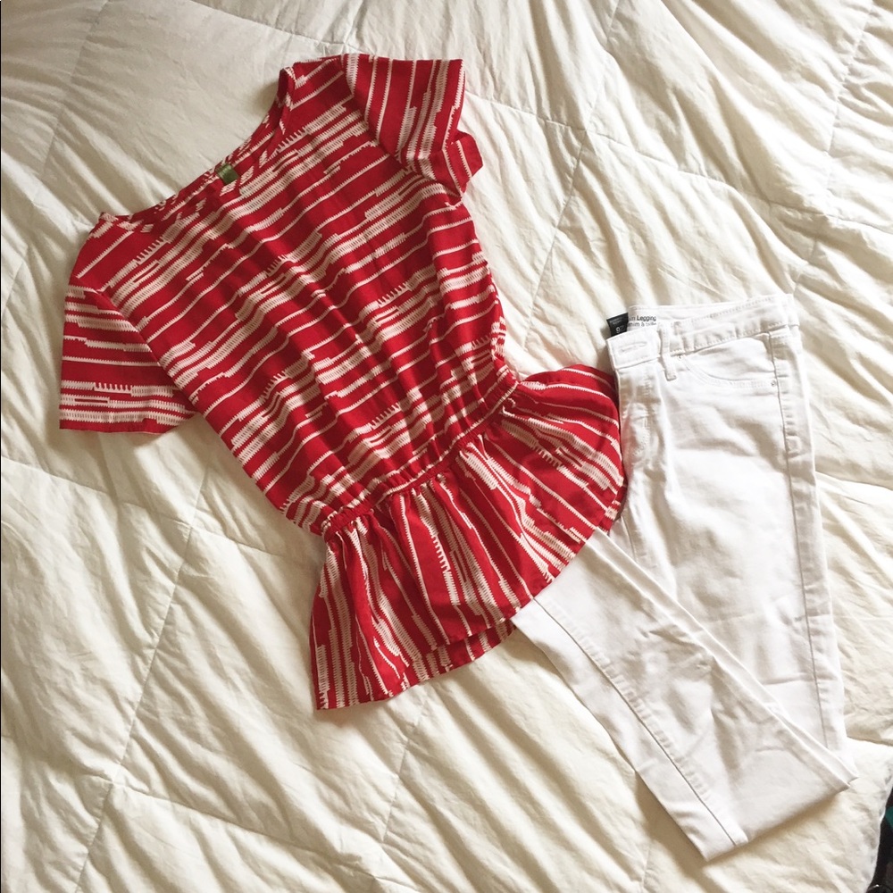 Red Striped Peplum Top